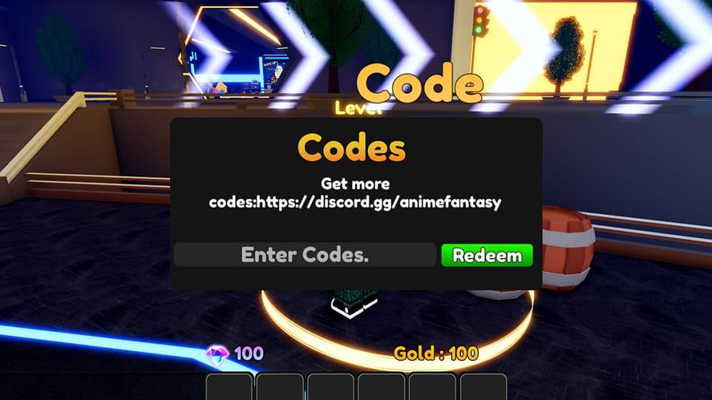 Redeem codes text box in Anime Fantasy