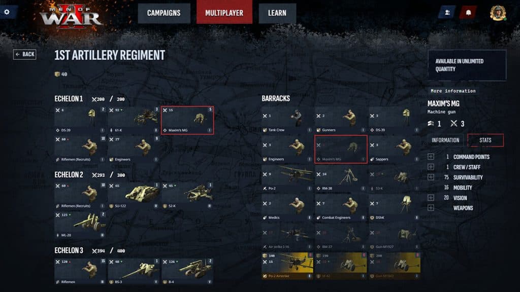 Tech tree in Men of War 2 multiplayer