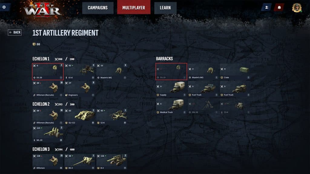Edit Regiment menu in Men of War 2