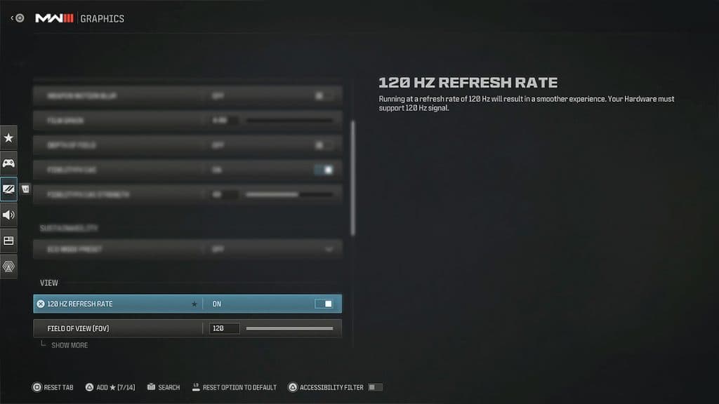 MW3 120hz refresh rate setting MW3