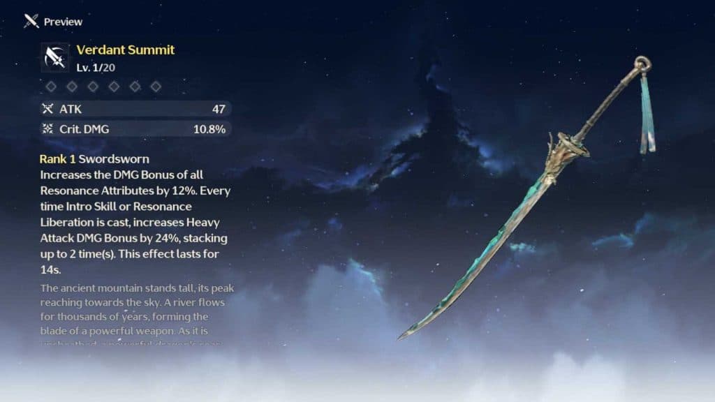 Verdant Summit weapon description and image in Wuthering Waves
