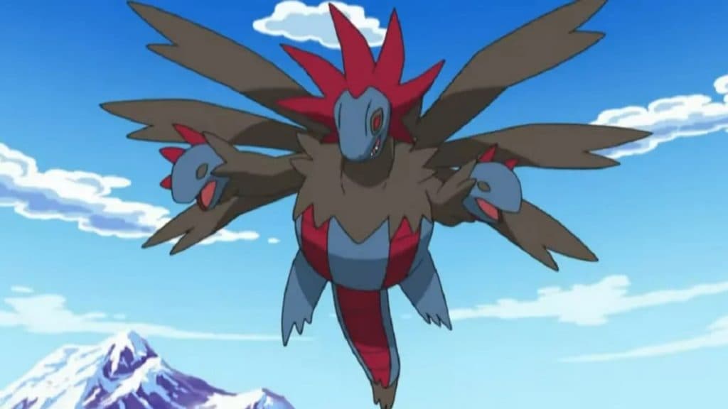 hydreigon flying high in the sky