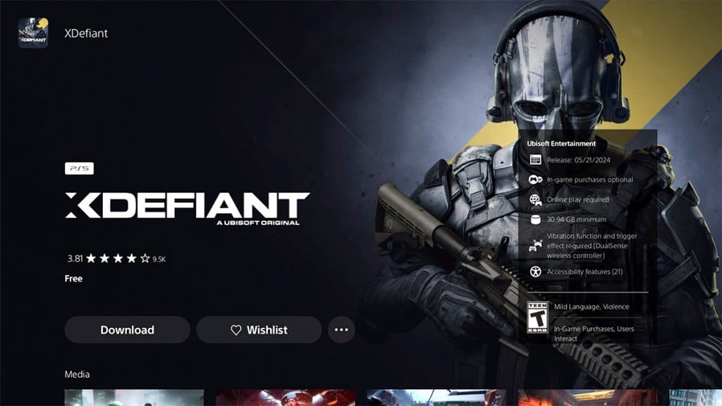 XDefiant download menu PlayStation 5