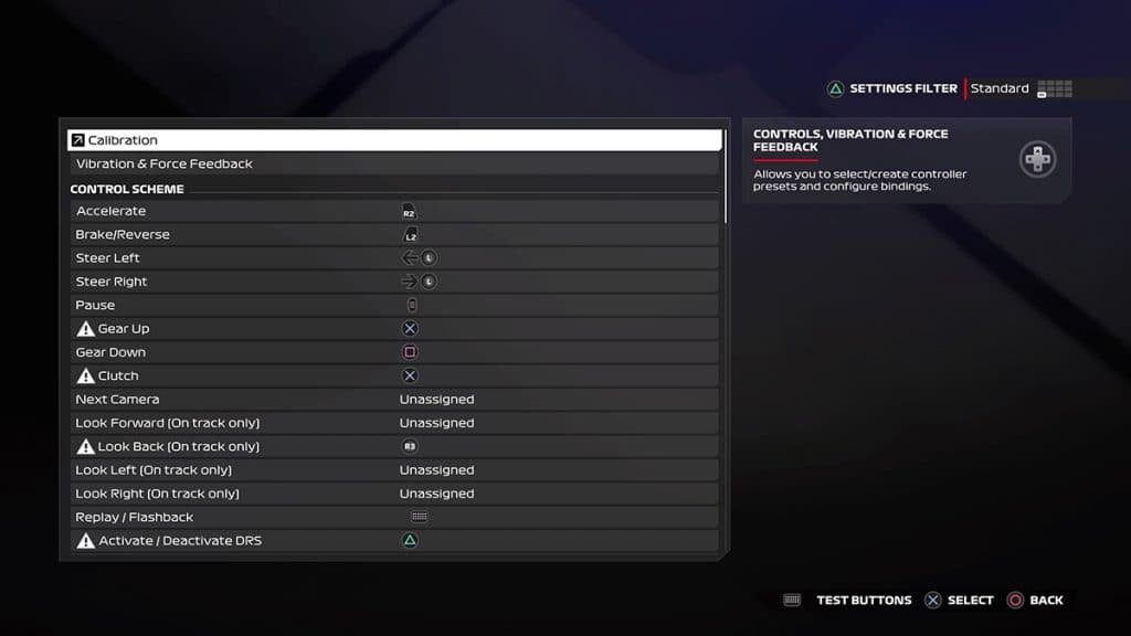 F1 24 Control Scheme settings menu