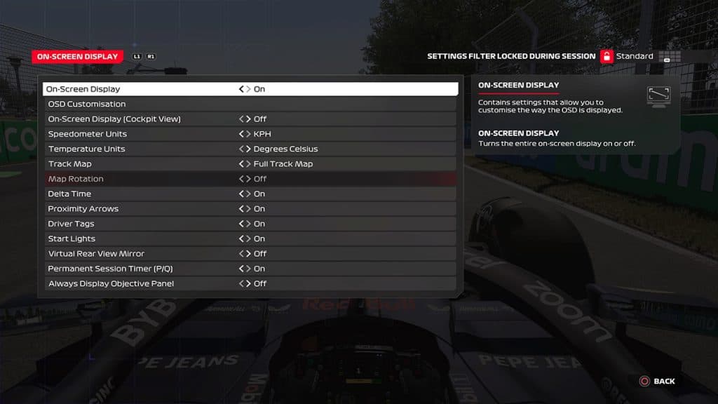 F1 24 On-screen display settings