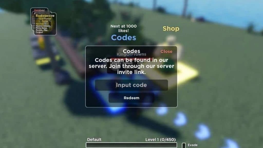 Fight For Survival code redeem menu.