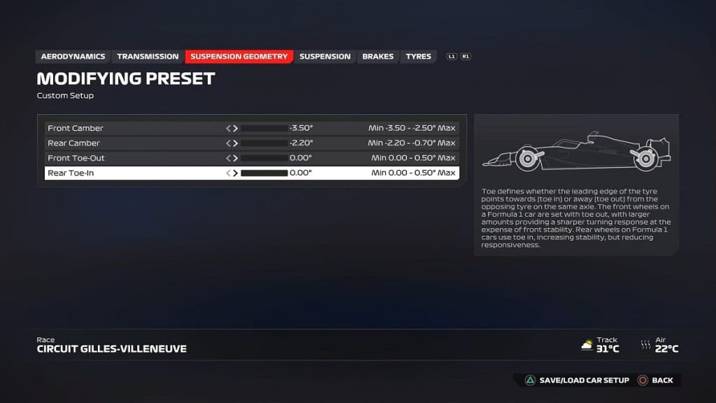 F1 24 Suspension Geometry for the Canadian GP