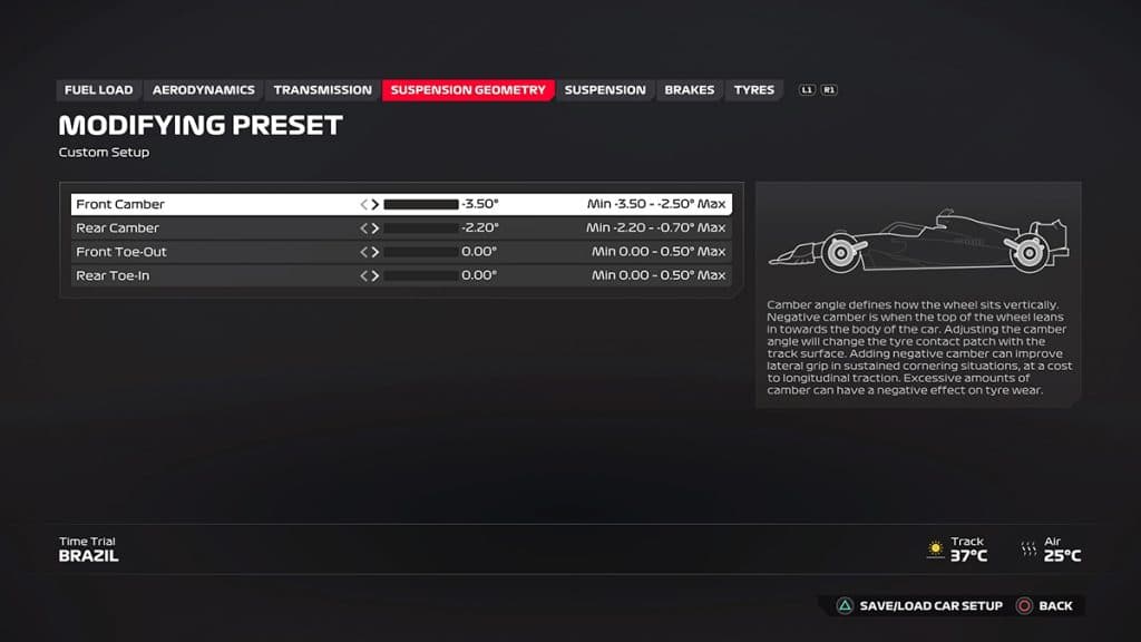 F1 24 Suspension Geometry for the Brazilian GP