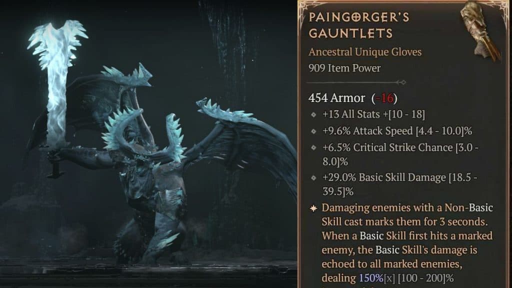 Paingorger's Gauntlets and Beast in Ice in Diablo 4