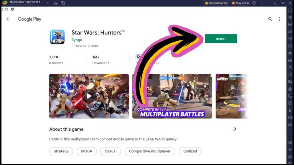 Option to install Star Wars: Hunters on PC