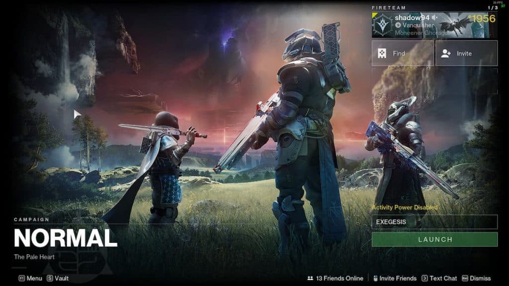 Destiny 2 Exegesis launch screen