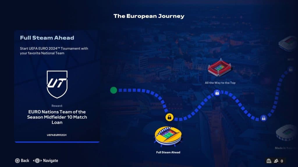 EA FC 24 screenshot of European Journey challenges.