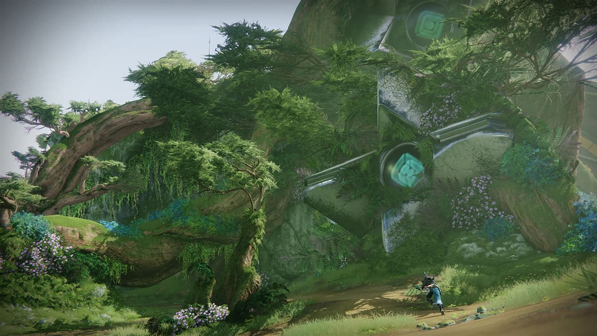 A Guardian running under a tree in Destiny 2