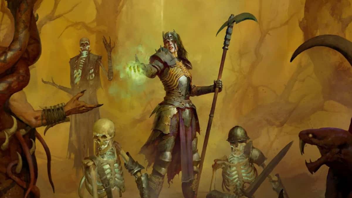 Necromancer summoning skeletons in Diablo 4