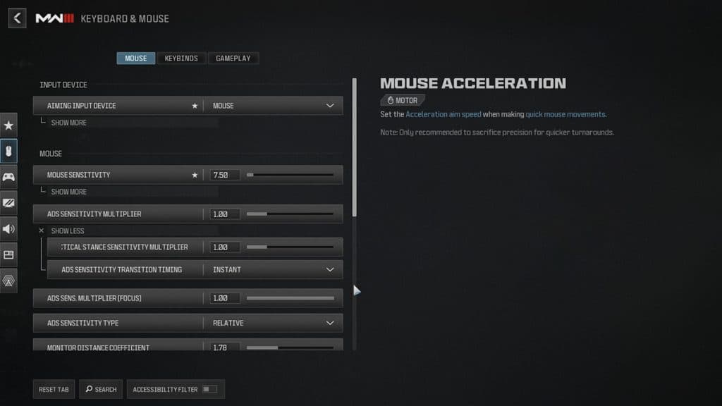 Warzone keyboard mouse settings menu