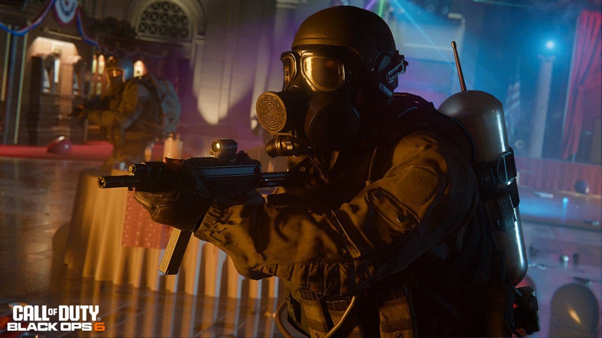 black ops 6 masked operator holding smg