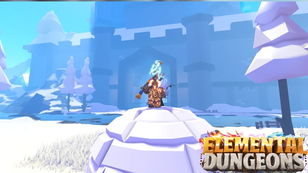 Character standing on top of an ice mountain in Elemental Dungeons.