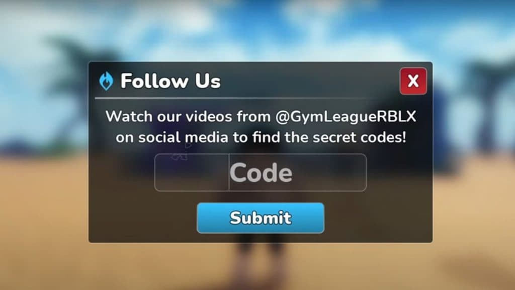 Redeem codes pop up in Gym League.