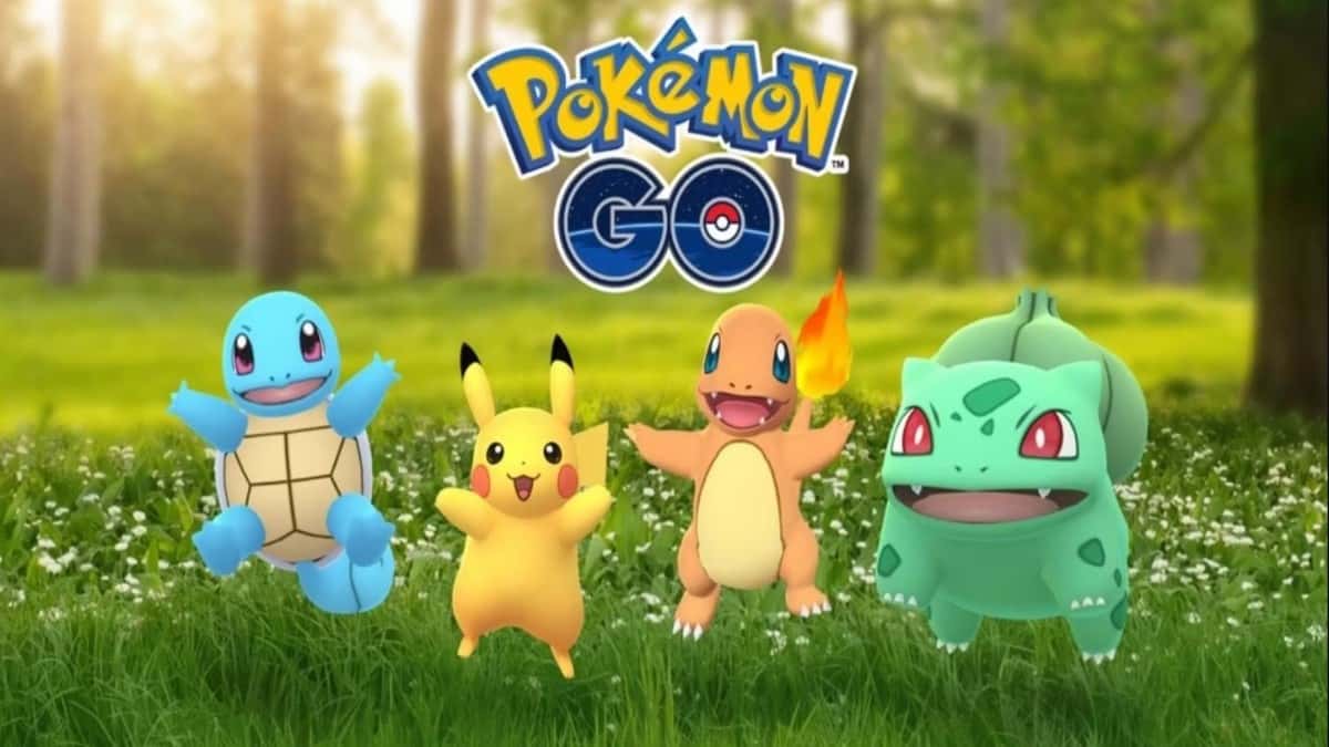 squirtle, pikachu, charmander, and bulbasaur in pokemon go