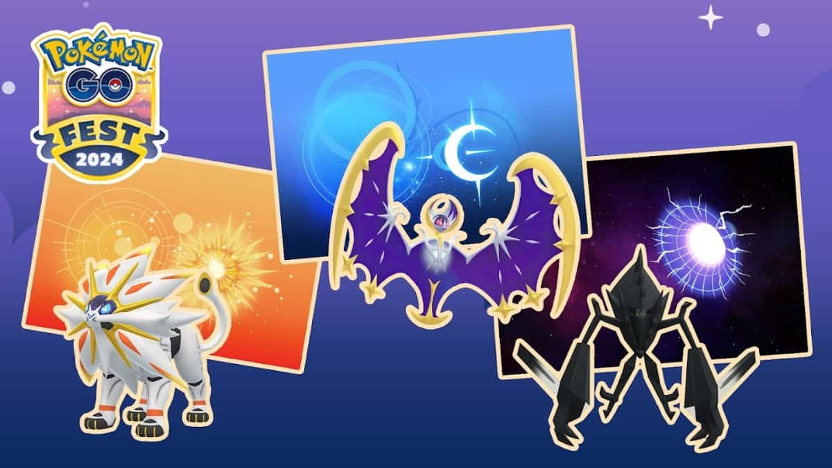 solgaleo, lunala and necrozma with new backgrounds in pokemon go fest