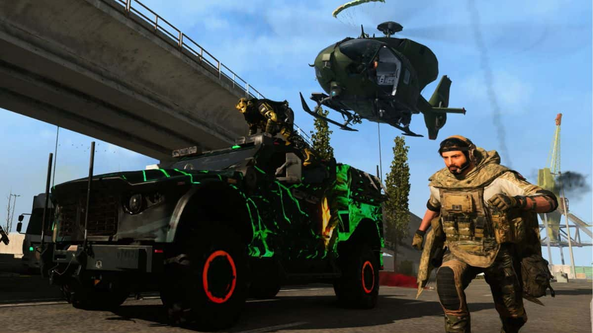 operators, vehicle, and helicopter on Verdansk in Warzone mobile