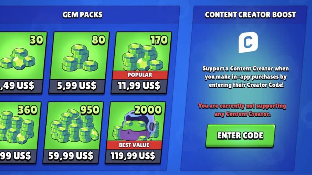 Brawl Stars redeem code section