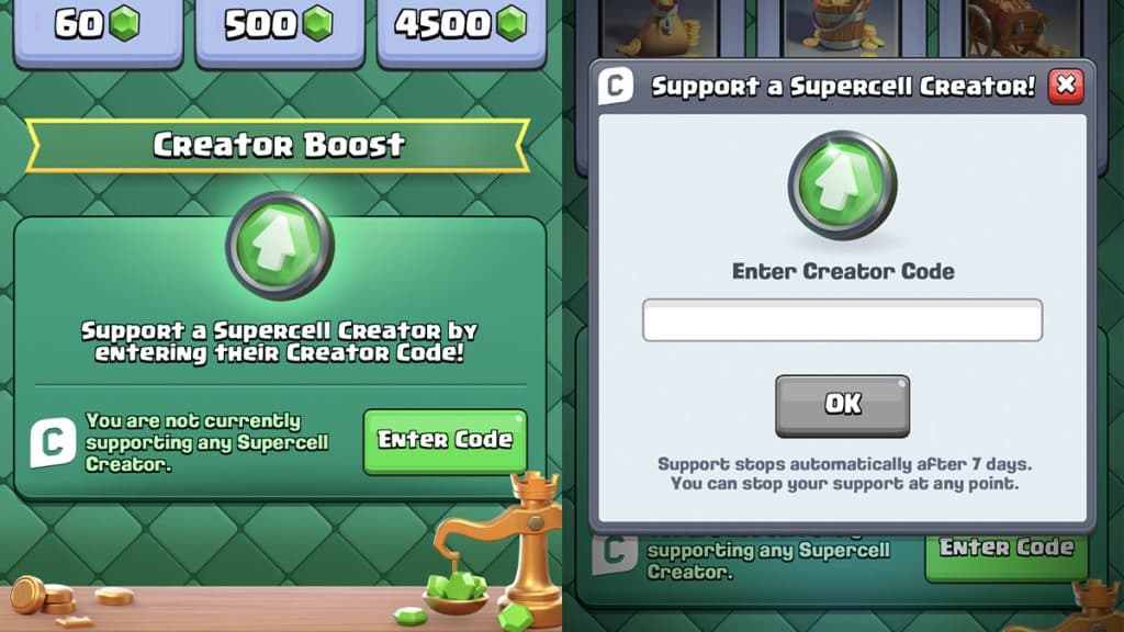 Clash Royale redeem code section