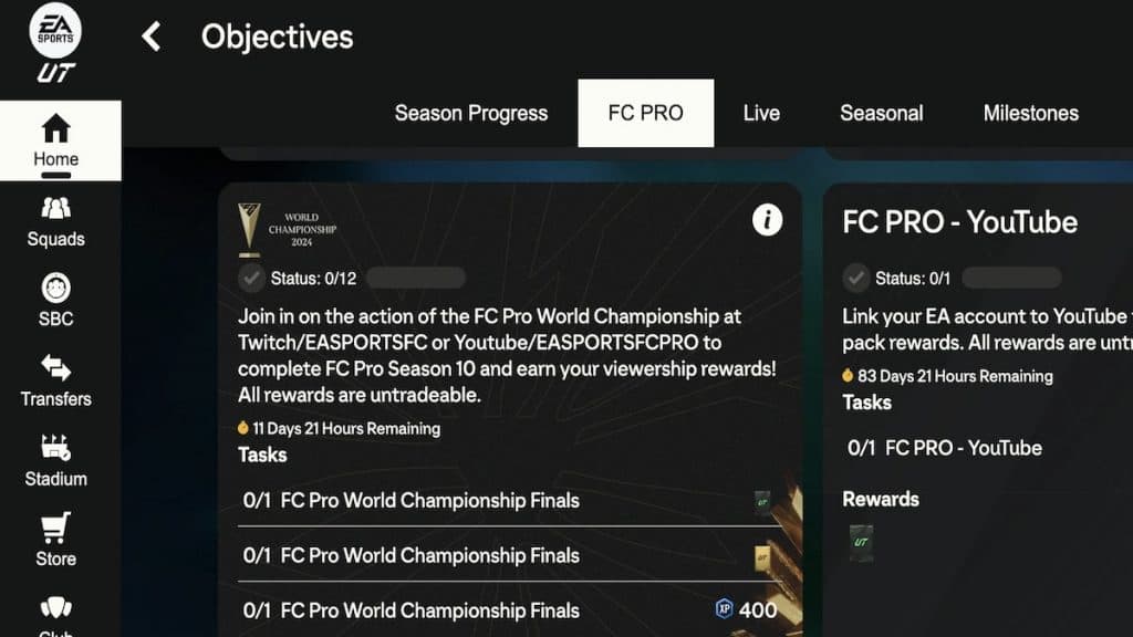 EA FC 24 webapp objectives page