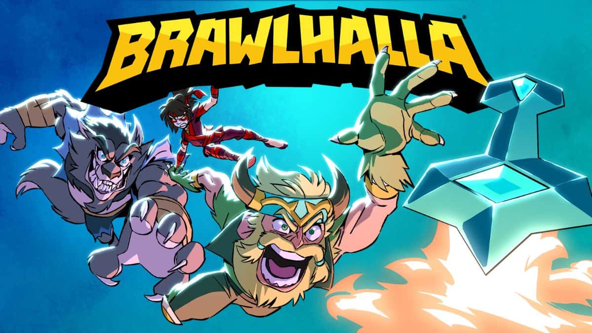 brawlhalla characters diving towards item in key art