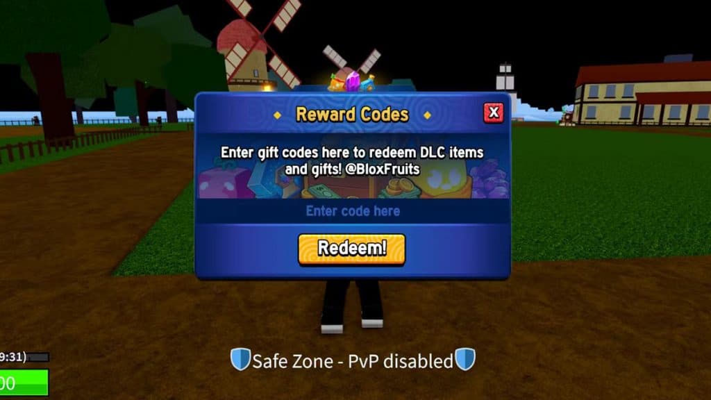 Menu to redeem codes in Blox Fruit