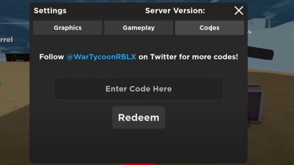 War Tycoon Roblox Code box