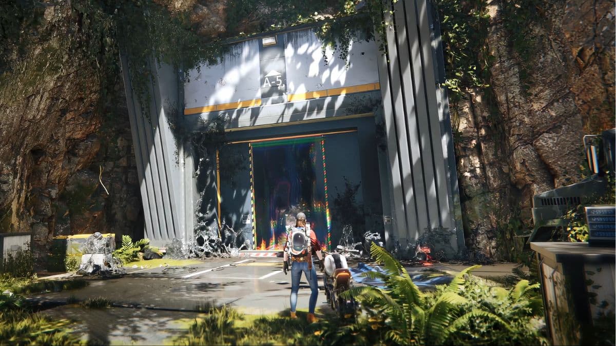 once human character standing outside facility
