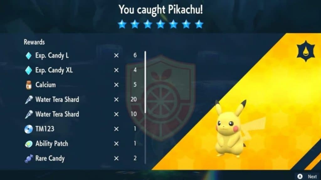 pokemon scarlet and violet pikachu tera raid rewards