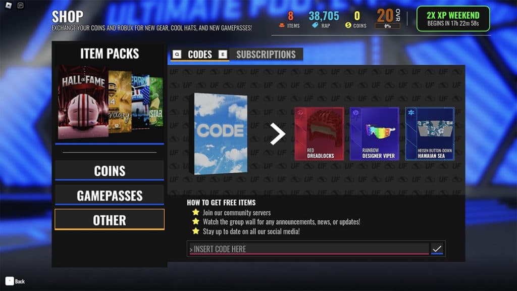 roblox ultimate football codes section