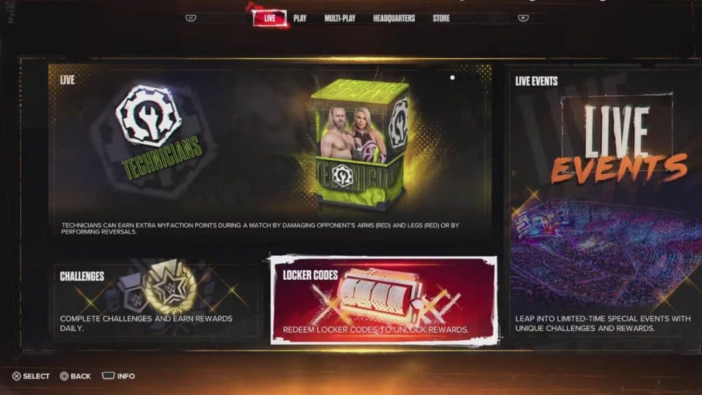 Live tab in WWE 2K24 MyFaction
