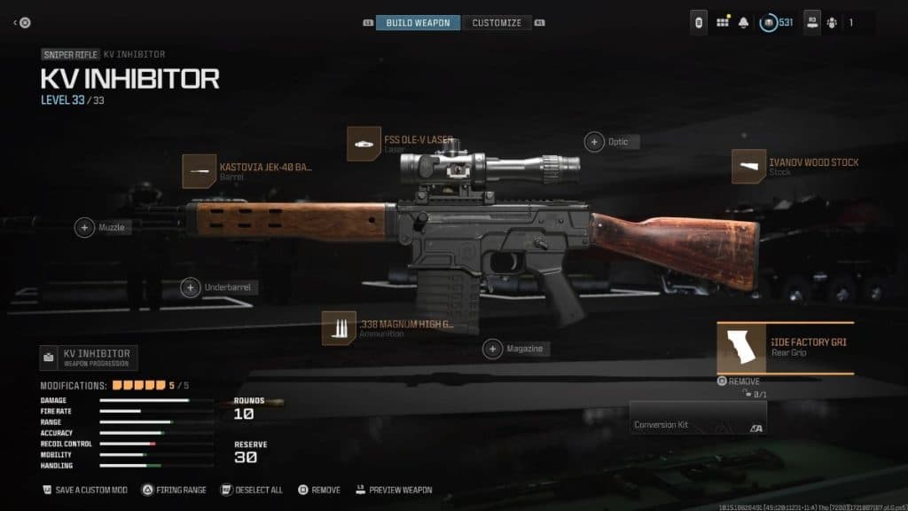 Screenshot of best KV Inhibitor loadout in MW3