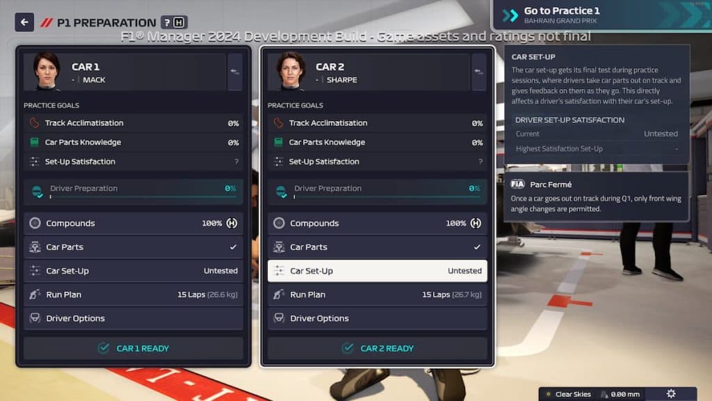 Car Setup screen in F1 Manager 24.