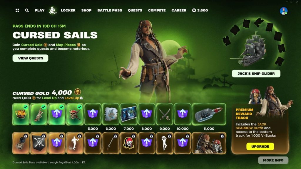 All Fortnite x Pirates of the Caribbean rewards and Quests