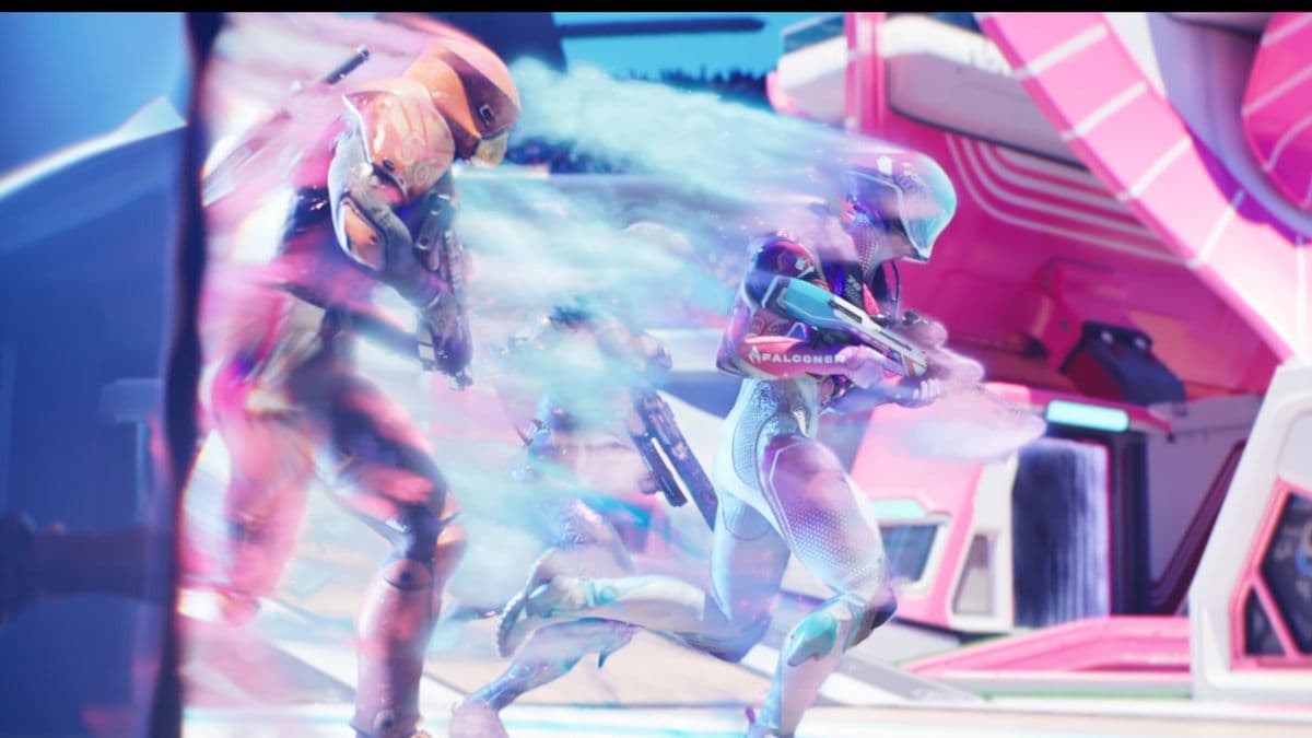 splitgate 2 characters going through portal together in trailer