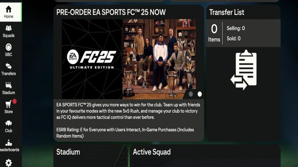 EA FC Companion App menu