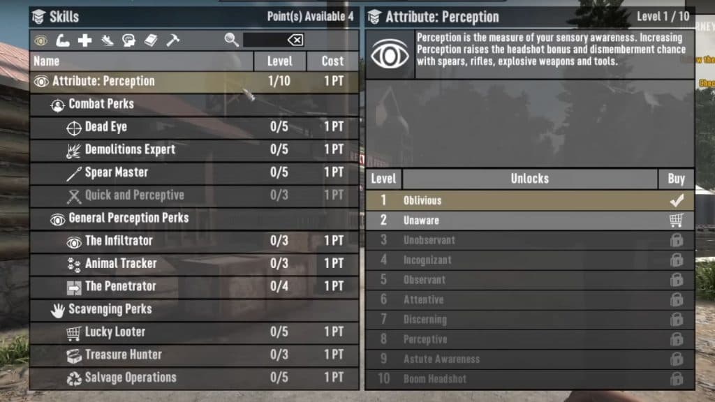Skill chart and perks in 7 Days to Die