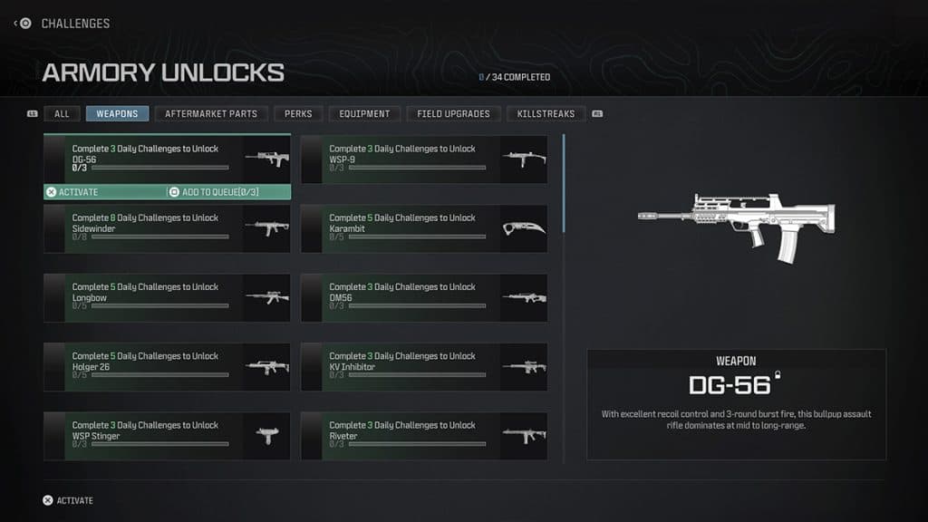 MW3 Armory Unlock menu