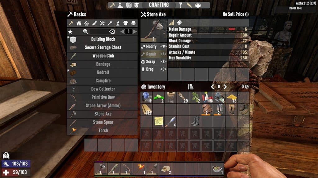 Crafting menu in 7 Days to Die