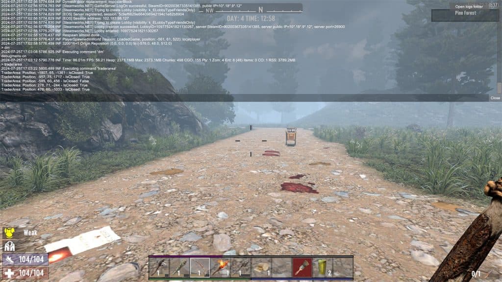 Debug menu in 7 Days to Die