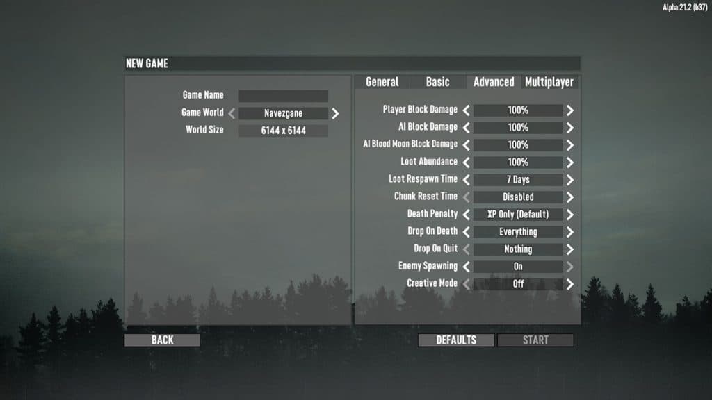 Advanced server settings in 7 Days to Die