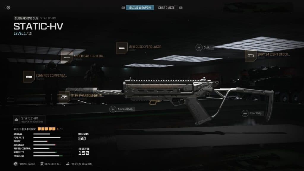 static-hv with best attachments in mw3 gunsmith