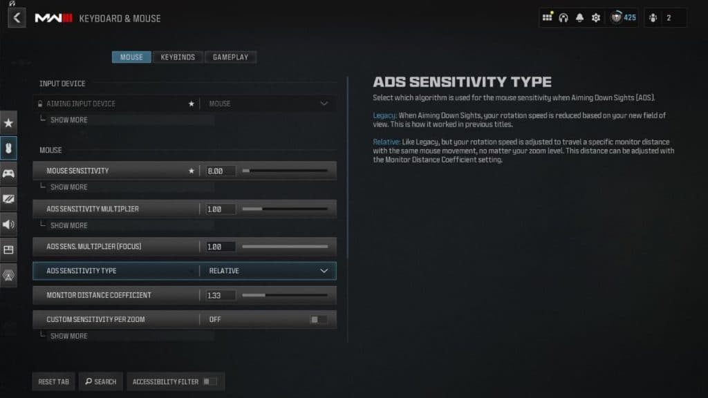 ads sensitivity settings in warzone