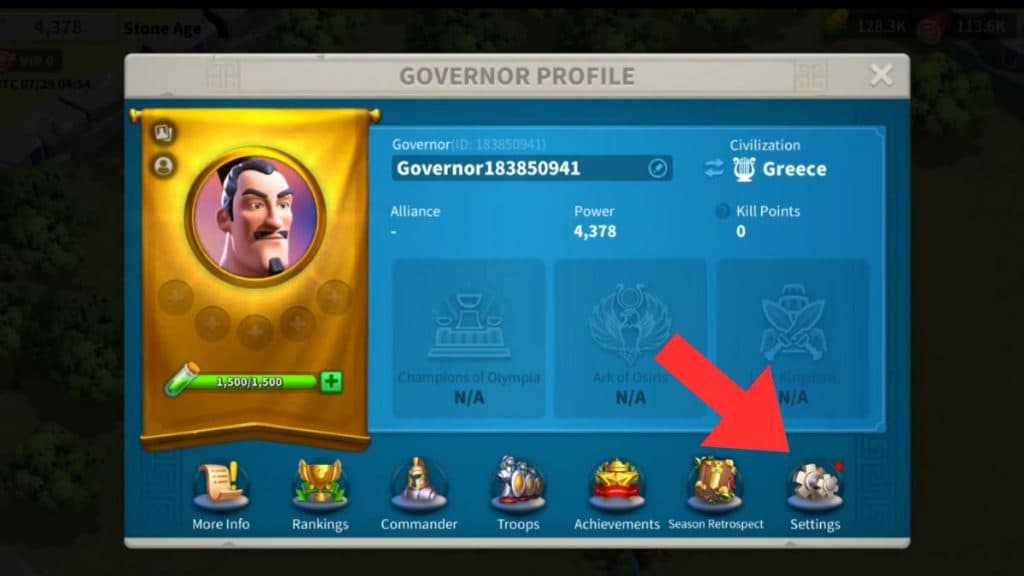 Governor profile menu in RoK