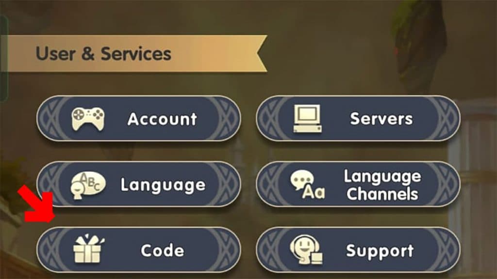 Redeem code menu in Mythic Heroes