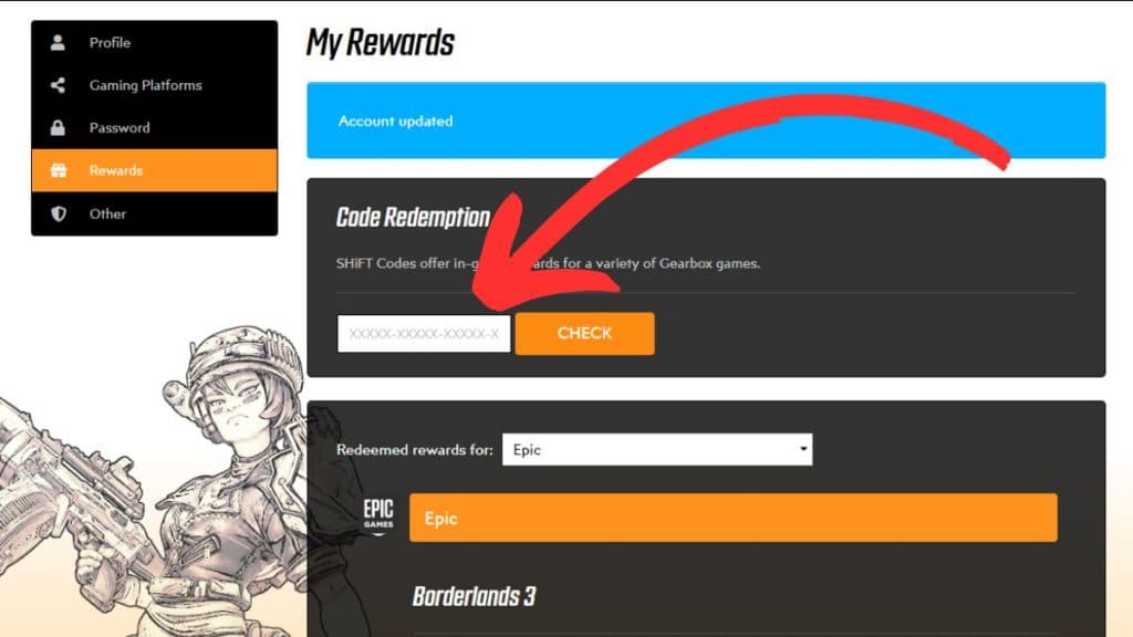 borderlands 3 code redemption page on shift gearbox software website